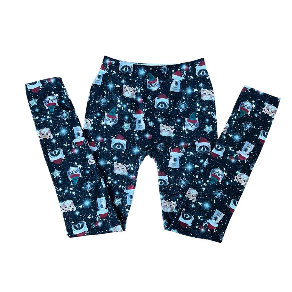 ❤️ 3/$25 Funky Animals Wearing Christmas Hats Fleece Lined Leggings | S